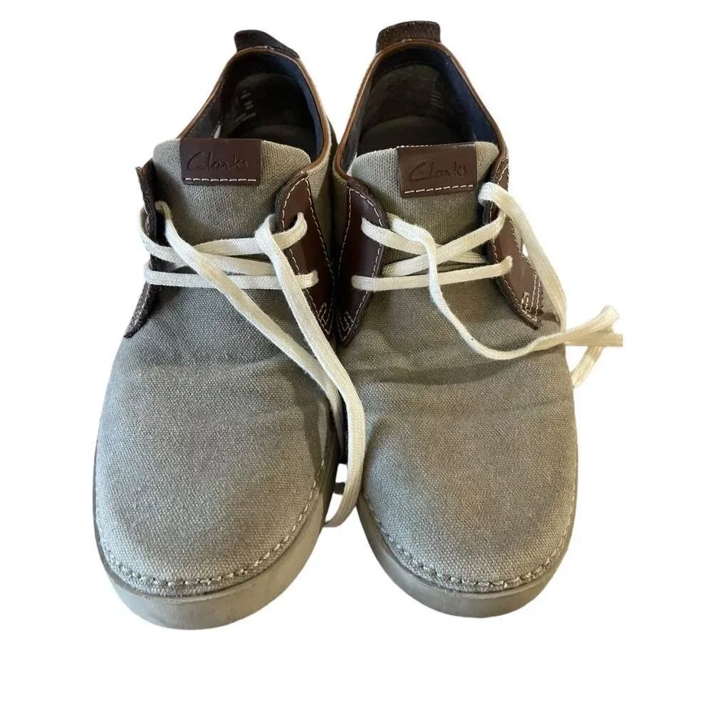 Clarks Mens Brown Grey Leather Round Toe Lace-Up Casual Boat Shoes Size 9 US